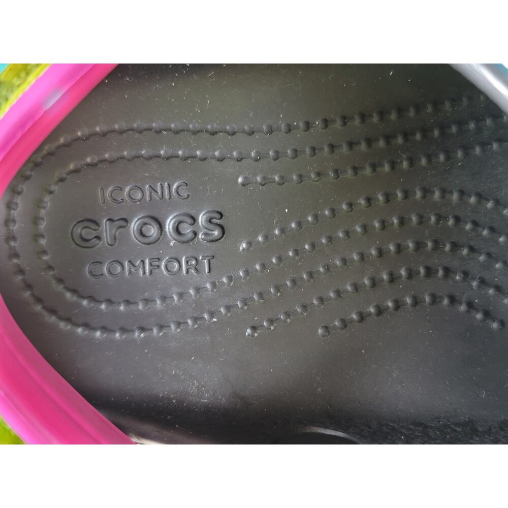 CROCS Women's Sandals in Gray with Pink and Green Highlights - Picture 7 of 9